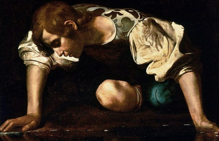 846px-Narcissus-Caravaggio_(1594-96)_edited